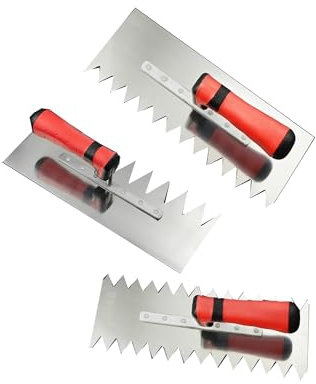 Stainless Steel Plastering Trowel Set, Ash Spoon Set, Notched Spreading Trowel, for Thinset, Or Cement-Based Adhesives(Square-Toothed Trowel Set)
