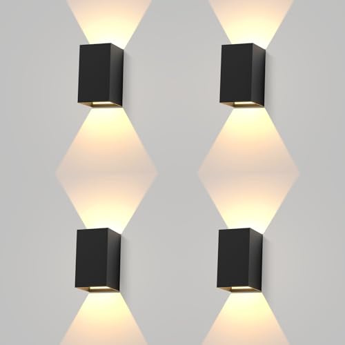 Homefire LED Wandleuchte Innen Wandlampe 4ER Außenwandleuchten Schwarz | Wandbeleuchtung Aussen Aussenlampe 5W Außenlampe Up Down Wandstrahler IP65 Außenleuchte 3000K Warmweiß für Hauswand Garten