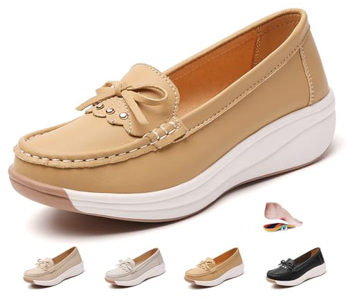 ZPLMIDE Mocasines ortopédicos de plataforma para mujer con cadena, zapatos ortopédicos para caminar para mujer, mocasines de plataforma sin cordones, mocasines clásicos