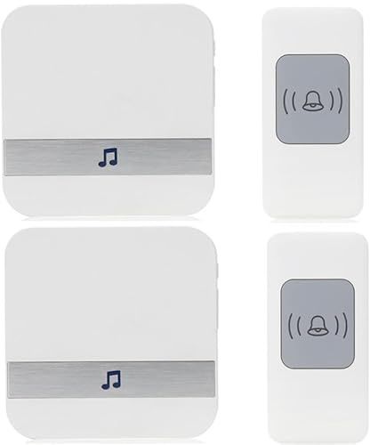 Sonnette sans Fil avec 2 récepteurs, 2 Boutons poussoirs, étanche IP68, Double Sonnette sans Fil avec Flash LED, portée de 300 m, 4 Niveaux de Volume, 52 carillons, Blanche
