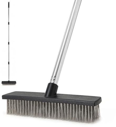 CLEANHOME Upgraded Deck Moss Brush for Cleaning Hard, Rough Outdoor Floors | 65in Telescopic Long-Handle Wire Broom,Stainless Steel Bristles Durable/Rust-Resistant/Resistant to Deformation