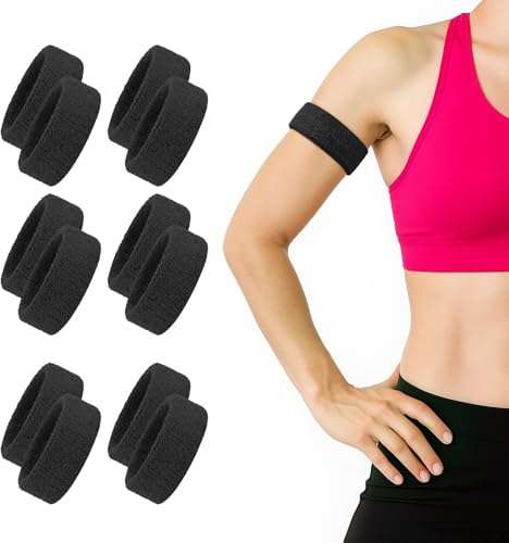 TOPTIE 12-pack Bicepband armband, svarta svettarmband för män kvinnor fotboll baseball sportspelare