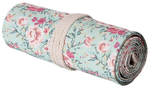BESTonZON Blumenmuster Handgefertigtes Rollbar mit Canvas, Federmäppchen | Großes Fassungsvermögen, 1 Stück, Mehrere Fächer, Tragbar für Tasche und Beutel
