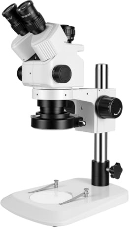 Microscopio profesional de zoom estéreo trinocular, con anillo de luz LED de 56 bombillas, aumento 6X-45X, oculares WF10X, objetivo de zoom 0.6X-4.5X, adaptador trinocular de alta definición CTV 0.5X
