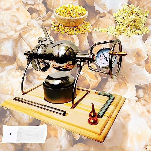 GVNFJKJK Mini popcorn maker, Retro Popcorn Maker with Gauge - Old Chinese Manual Crank Machine, Stainless Steel Heating Popper for Home Party