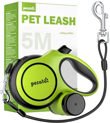 pecute Hundeleine 5m mit Bissfestem Kabel 46cm| Leicht Rollleine Reflektierende für Hund mit Kotbeutel-Set & Kotbeutelhalter, Für Klein & Mittel Hunde (5-30kg)| 360°Anti-Verwicklung, Grün ASIN B0G6D1C