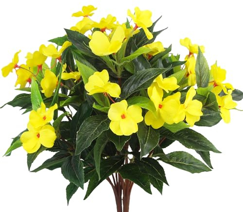 CEWUDA 2 Bündel Künstliche Blumen im Freien und Innen Künstliche Geranien Seidenblumen UV-beständige Gelb Faux Geranie Blumen Dekoration für Hochzeit Home Balkon Garten Fenster Box Tischdekoration
