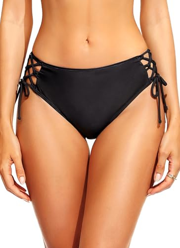 Daci Women's Low Rise Bikini Bottoms - Full Coverage String Side Tie Swim Bottoms Lace Up Bathing Suit 2026 Black L