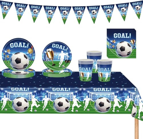 70Pcs Football Party Decorations Boys Football Birthday Party Tableware Set - Soccer Banner Tablecloth Paper Plates Napkins and Cups for Fifa World Cup Football 2026 Party Table Decorations,16 Guests