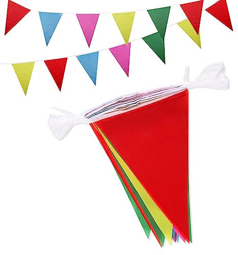 Bunting Banner, 164 Feet Multicolor Nylon Pennant Banners Flag Outside Party Banner 75 Flags for Wedding Birthday Party Garden Brand Opening Home Decoration Indoor Outdoor Party Festival Decorations