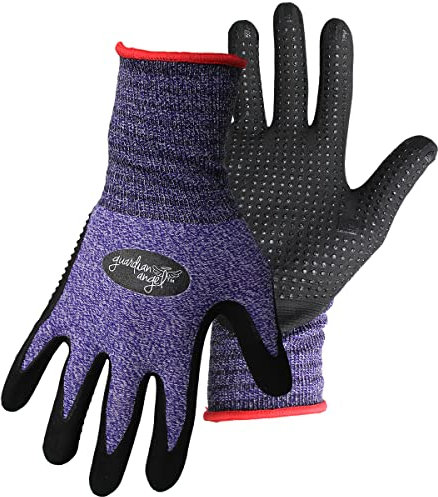 BOSS 8444M Guardian Angel Dotted Nitrile Palm Knit Wrist Glove Purple & Red Med (12 Each), White, Medium