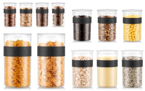 Bodum - K11830-01SA-1 - PRESSO - Set de 12 bocaux Conservation en Plastique, avec Couvercle hermétique - 4 x 0.25 l, 3 x 0.6 l, 3 x 1.0 l, 2 x 2.0 l