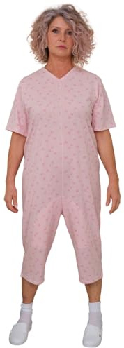 FERRUCCI Pyjama Combinaison Sanitaire Confort Manches Courtes Pantalon Court 1 Fermeture Éclair/Zip Derrière Dos Estival, rose, XL