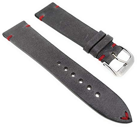 SANDTUHR Uhrenarmband Manhattan Vintage Leder 22mm grau mit roter Naht Made in Germany