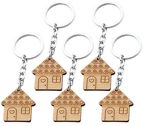 PRETYZOOM 5 Pièces Maison en Bois Famille Porte-Clés Mariage Pendaison de Crémaillère Fête Faveur Souvenir de Noël Bas de Noël Style 1