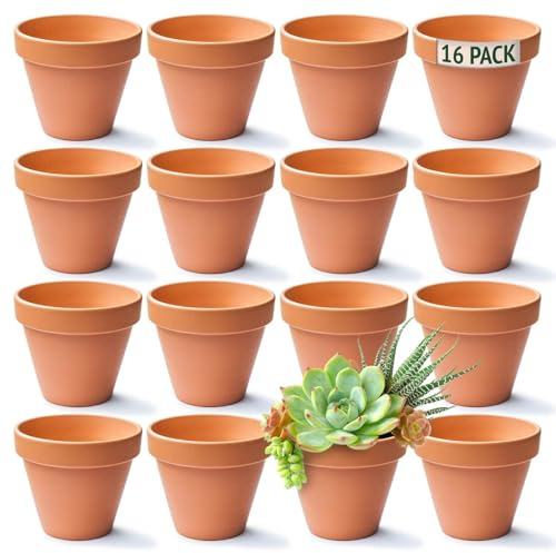 Green Thumbz Terracotta Plant Pots - 8cm x 16 Pack Small Plant Pots - Multi Purpose Mini Terracotta Pots for Plants, Flowers, Candle Making, and Painted Art
