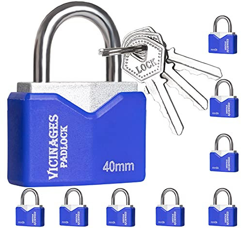Vorhängeschloss mit Aluminium-Schloss mit gleichem Schlüssel, 4.8 cm, breiter Schlosskörper, wetterfest, gleichschließend, Vorhängeschlösser für Überfalle, Schuppen, Schule, Fitnessstudio (8 × Blau)