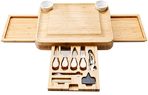 AIZYR Juego De Tabla De Quesos - Fuente De Madera para Servir con Tablero De Charcutería con 3 Cajones Deslizantes Ocultos para Boda, Regalo De Cumpleaños