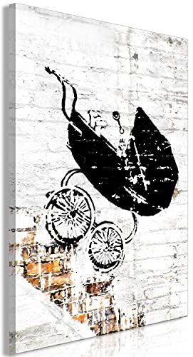 murando - Akustikbild Banksy Baby Stroller Bilder Akustikschaum Hochleistungsschallabsorber Schallschutz Leinwand 1 tlg Wandbild Raumakustik Schalldämmung Kinderwagen Ziegel