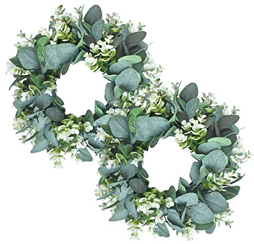 GRBAMBI Künstlicher Eukalyptuskranz, rund, grün, 30,5 cm Durchmesser, Seide und Kunststoff, Wandhalterung, Bauernhaus-Dekor, Frühling/Sommer, 2-teilig