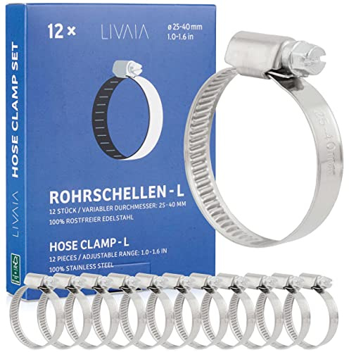 Juego de abrazaderas metalicas para tubo: 12x bridas de 25 mm - 40 mm de acero inoxidable para tubos - abrazadera de acero inox LIVAIA