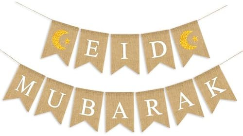 SWSATYW Burlap Eid Mubarak Banner With Moon And Star Signs Muslim Fireplace Mantel Supplies Decoration
