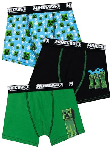 Minecraft Calecon Enfant Lot De 3, Slips Garçon Creeper, Boxer Enfant Garcon, Shorts De Jeu Garcon, Multicolore 9-10 Ans