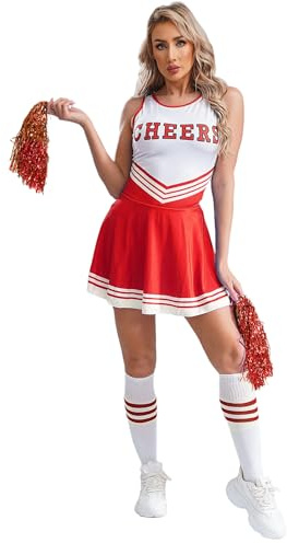 Alvivi Cheer Leader Kostüm Damen Cheerleading Uniform Schulmädchen Kleid mit Pompoms Socken Halloween Fasching Partykleid