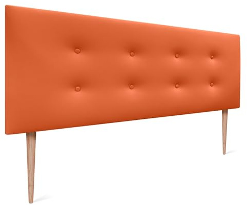 DHOME Kopfteil aus Kunstleder oder Acualinstoff mit 2 Knopfreihen Range Kopfteil für gepolstertes Luxusbett (Kunstleder Orange, 135x105cm (Betten 120/135/140))