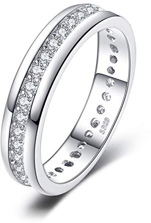 JewelryPalace White Gold Plated 925 Sterling Silver Rings for Women, Channel Set Wedding Band Eternity Ring, Anniversary CZ Simulated Diamond Ring, Girls Womens Jewellery Gifts S