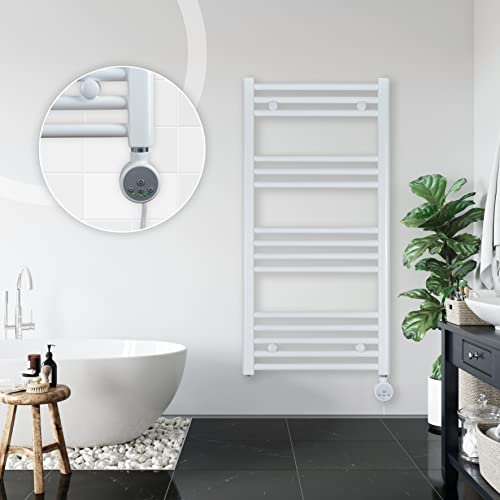 anapont elektrischer Badheizkörper mit Raumtemperaturregelung 1189h x 500b, weiß - Handtuchheizkörper mit Thermostat - Timer-Funktion - Badheizung elektrisch - Handtuchheizung - Made in Germany