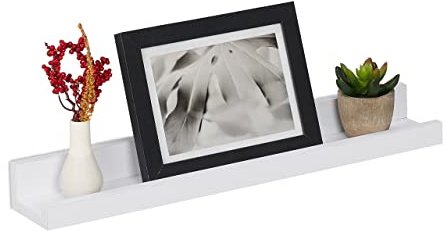 Relaxdays Bilderleiste, 48 cm breit, schmales Wandregal für Bilderrahmen, Bücher & Deko, MDF, Bilderregal Wand, weiß | schmales Wandregal für Bilderrahmen, Bücher & Deko, MDF, Bilderregal Wand