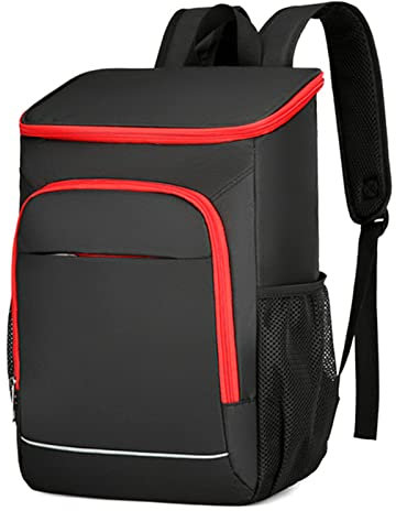 CalmGeek 30L Kühlrucksack Picknicktasche Rucksack Auslaufsicher Isoliert LunchBag Kühlrucksack Auslaufsichere,Isolierte Lunchtasche für Camping, Wandern,Picknicks, Strand(Schwarz+Rot),11.8*7.1*17.3in