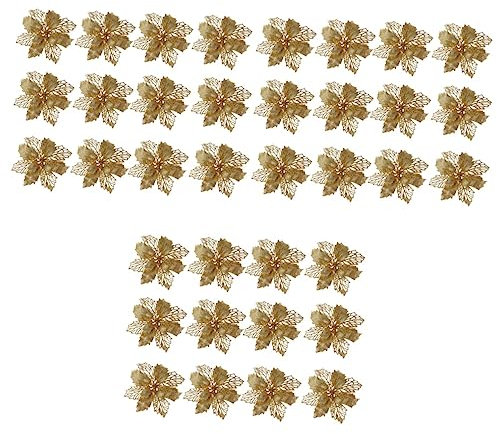 Abaodam 36 Pcs Glitter Weihnachtsstern Blumen Hohl Künstliche Weihnachten Baum Dekorationen Einfach Zu Ornamente