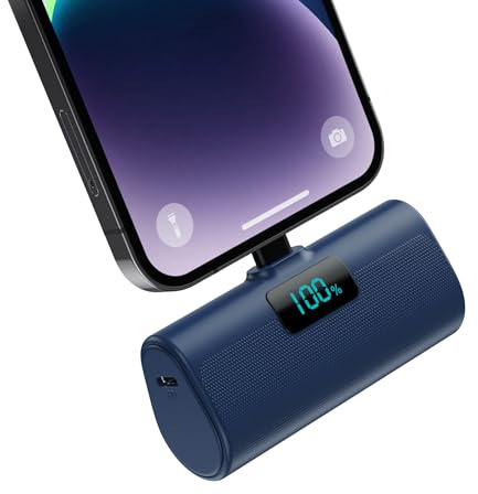 Mini Batterie Externe pour iPhone 5200mAh, Power Bank 20W PD Charge Rapide Chargeur Externe, Petit Batterie Portable pour iPohone 14/13/12/11/XR/X/8 (Bleu, Milliampères-Heure (mAh), 5200)