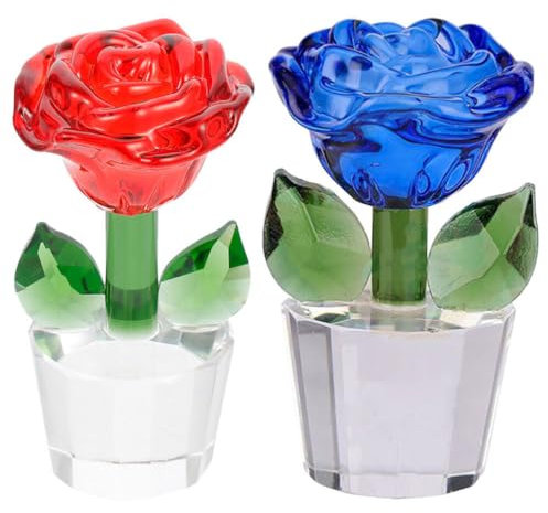 IMIKEYA 2stücke Kristallrose Figur Wunderschöne Blumen Dekoration Für Valentinstag Muttertag Romantisches Für Blau Und Rot
