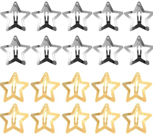 20 Stück Stern Haarspangen, Mini Haarklammer Silber & Gold, Star Hair Clip, Haarschmuck Pentagramm, Metall Snap Kopfschmuck, für Kinder, Mädchen und Madame