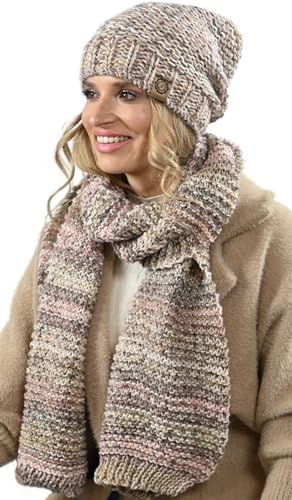 Alur Mütze Damen Beanie mit Schal Set Wintermütze Strickmütze - Warme Elastisch Elegant Winter Mütze Schal Eko - Weiches Garn Stilvoll Universell Warm