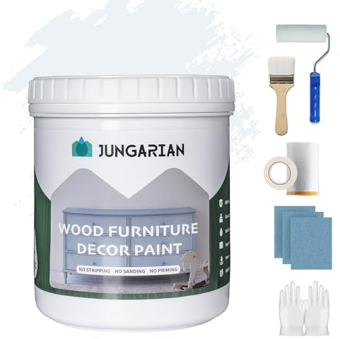 Jungarian Furniture Paint Kit 16oz with Tools - Water-based & Low Odor All-in-One No Sanding - Matte Finish Indoor Outdoor Wood Paint for Cabinets, Doors, Tables and Dressers - White