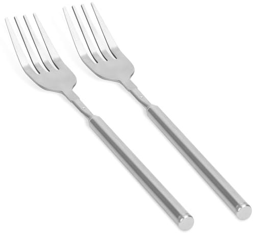 2 Stück Ausziehbare Gabel aus Edelstahl, 22-64cm Teleskopisch Verlängerte Menügabel Einziehbare Gabel mit Langem Griff für Dessert Obst Grillen Geschirrzubehör