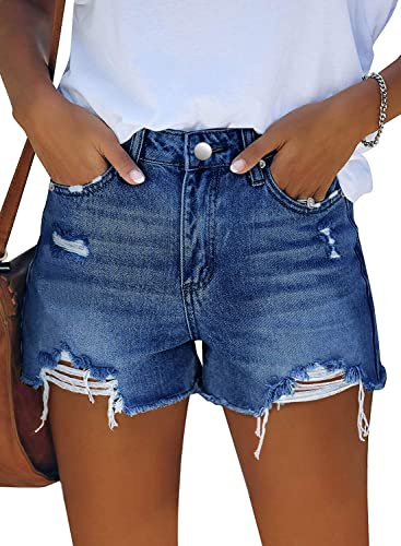 KISSMODA Women’s Stretchy Denim Shorts Ripped Distressed Hot Shorts Cut Off Jean Shorts with Pockets