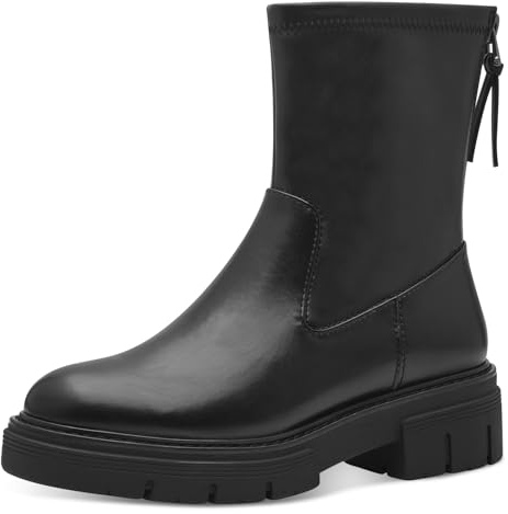MARCO TOZZI Damen Stiefeletten ohne Absatz aus Kunstleder mit Plateau, Schwarz (Black), 40 EU
