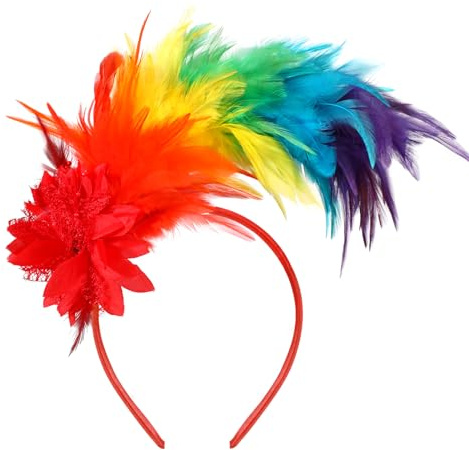 MWOOT Feder Haarschmuck Haarreif, 1920er Fascinator Kopfschmuck für Damen, Feder 20er Jahre Stirnband mit Künstlichen Blumen für Karneval Cocktail Hochzeit Tee-Party Accessoires