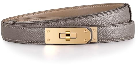 Tonsunul Gürtel Damen, Ledergürtel Damen, Belt Women, Metall-Drehverschluss, Klassisches Grau Mit Goldener Schnalle, Verstellbar, Ideal Für Geschenk Muttertag Oder Tägliches Tragen