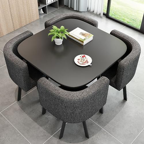 QTQHOME Quadratisches Esstisch-Set mit Stühlen, Küchentisch und 4 Stühlen, moderner Konferenztisch mit Stühlen, Empfangstisch und Stuhl-Kombination, Bartisch-Set aus Holz für 4 platzsparendes