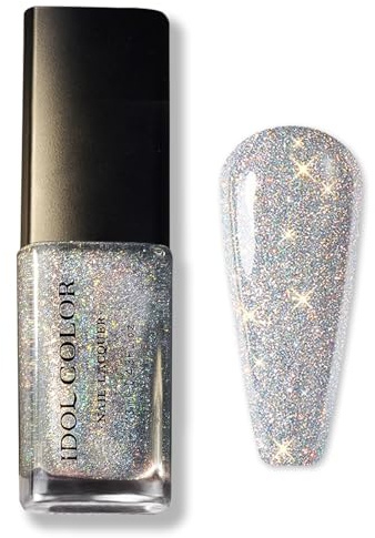 Glitzer Nagellack, Langanhaltender schnelltrocknender Nagellack mit natürlichen Inhaltsstoffen - 13ml Shimmer Silver Glitter Nail Polish - DIY Nail Art Maniküre (007)