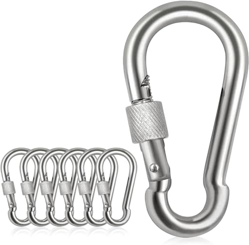 Spencer 2.25“ Locking Carabiner Clips-304 Premium Stainless Steel Thumb Screw Carabiner Clip Heavy Duty For Outdoor, Camping, Hiking, Swing, Gym, Dog Leash and More