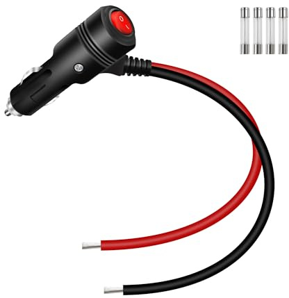 RIIEYOCA 12V 24V Cigarette Lighter Plug Adapter, 16AWG Heavy Duty 15A Car Cigarette Lighter Male to Bare Wire with On/Off Switch Replacement Power Cable for Cars, Boats (0.3M/1FT)