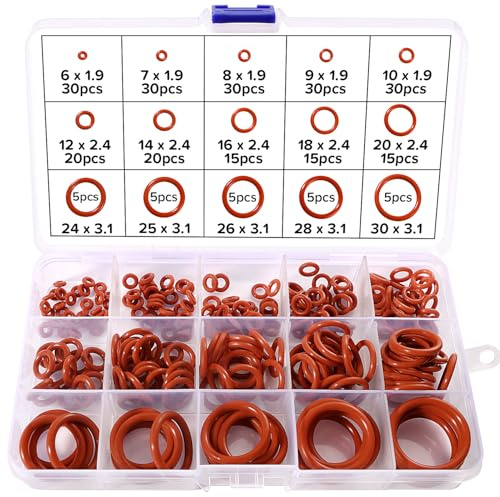 Lyeteung 260 PCS 15 Sizes O-Ring Gasket Kit, Silicone O-Ring Assortment, Sealing Gasket for Plumbing, Washer Seal & Auto Repair, Red