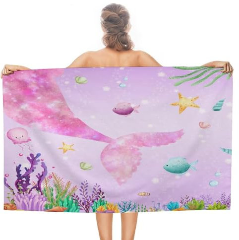 Strandtücher, Rosa Kunst Abstrakter Fischschwanz Strandtuch Leichtes Duschtuch Mikrofaser Strandhandtuch Für Fitness Camping Männer 80X130Cm